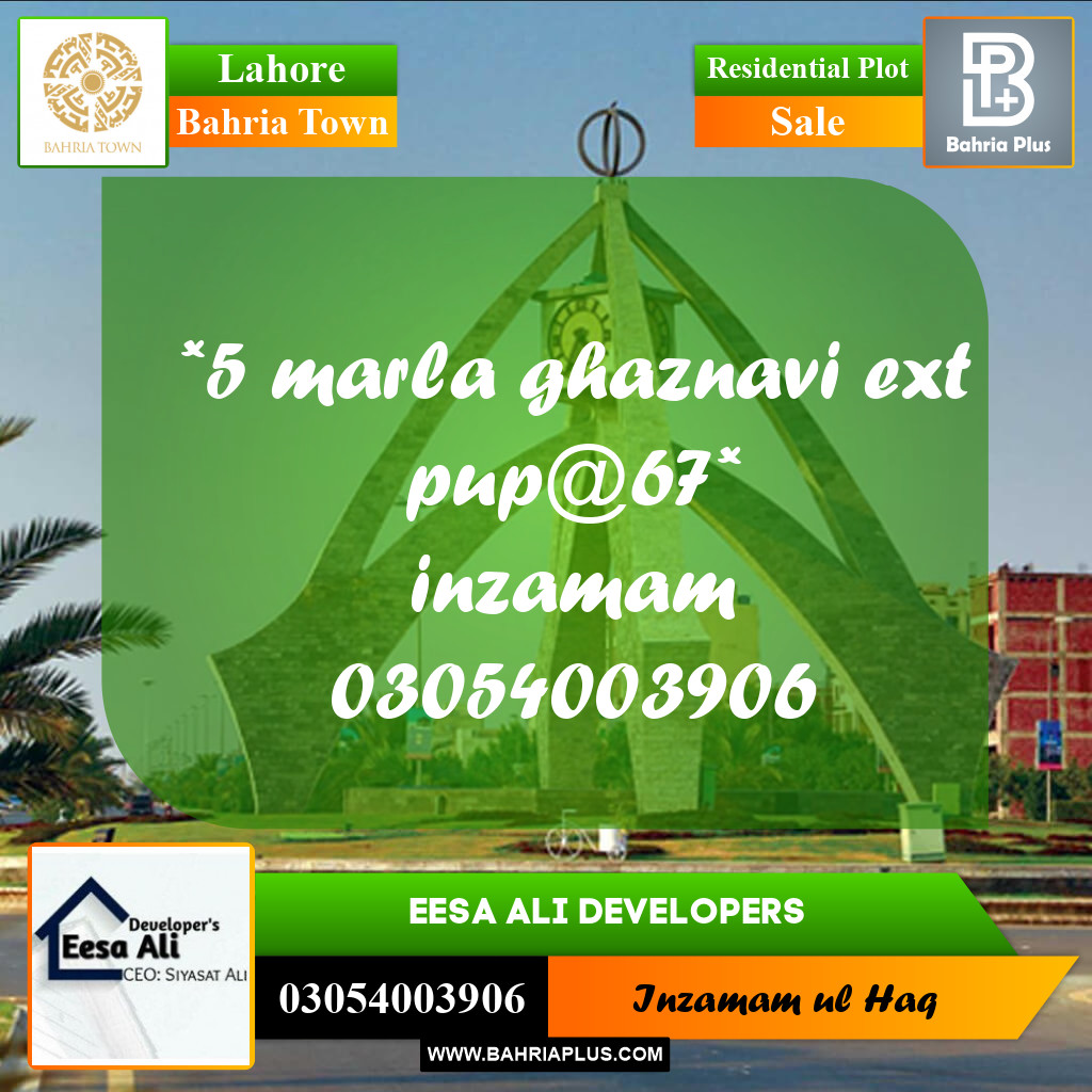 Residential Plot for Sale in Sector F - Ghaznavi Ext. Block -  Bahria Town, Lahore - (BP-163518)