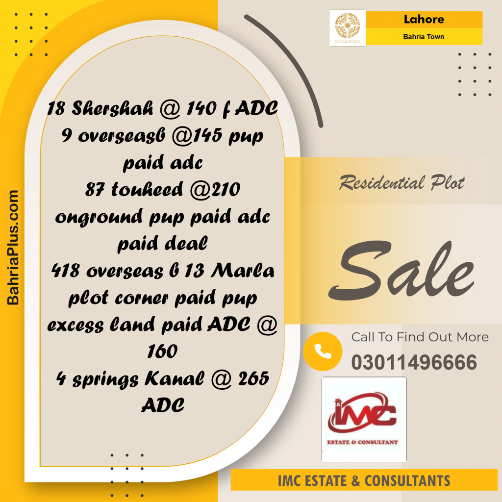 Residential Plot for Sale in Sector F - Shershah Block -  Bahria Town, Lahore - (BP-163545)