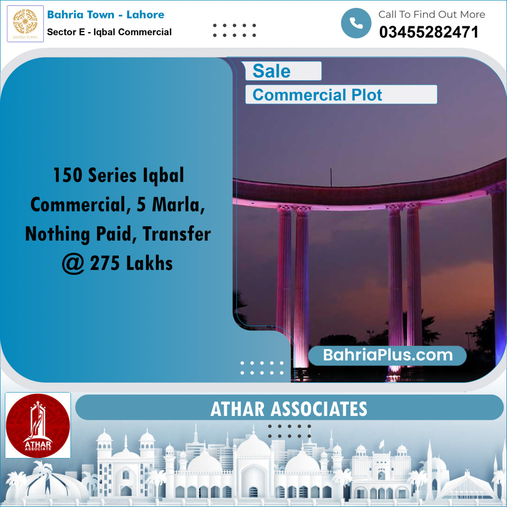 Commercial Plot for Sale in Sector E - Iqbal Commercial -  Bahria Town, Lahore - (BP-163562)