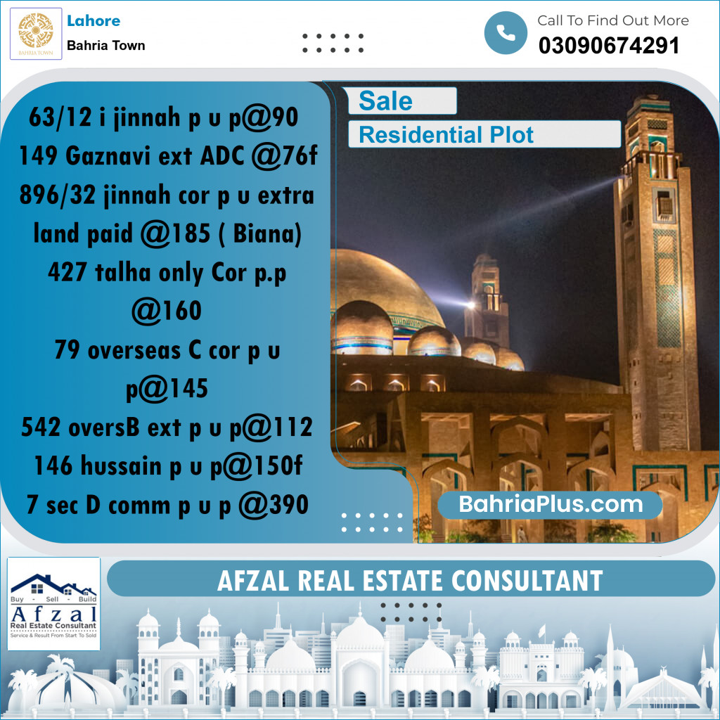 Residential Plot for Sale in Sector E - Jinnah Block -  Bahria Town, Lahore - (BP-163567)