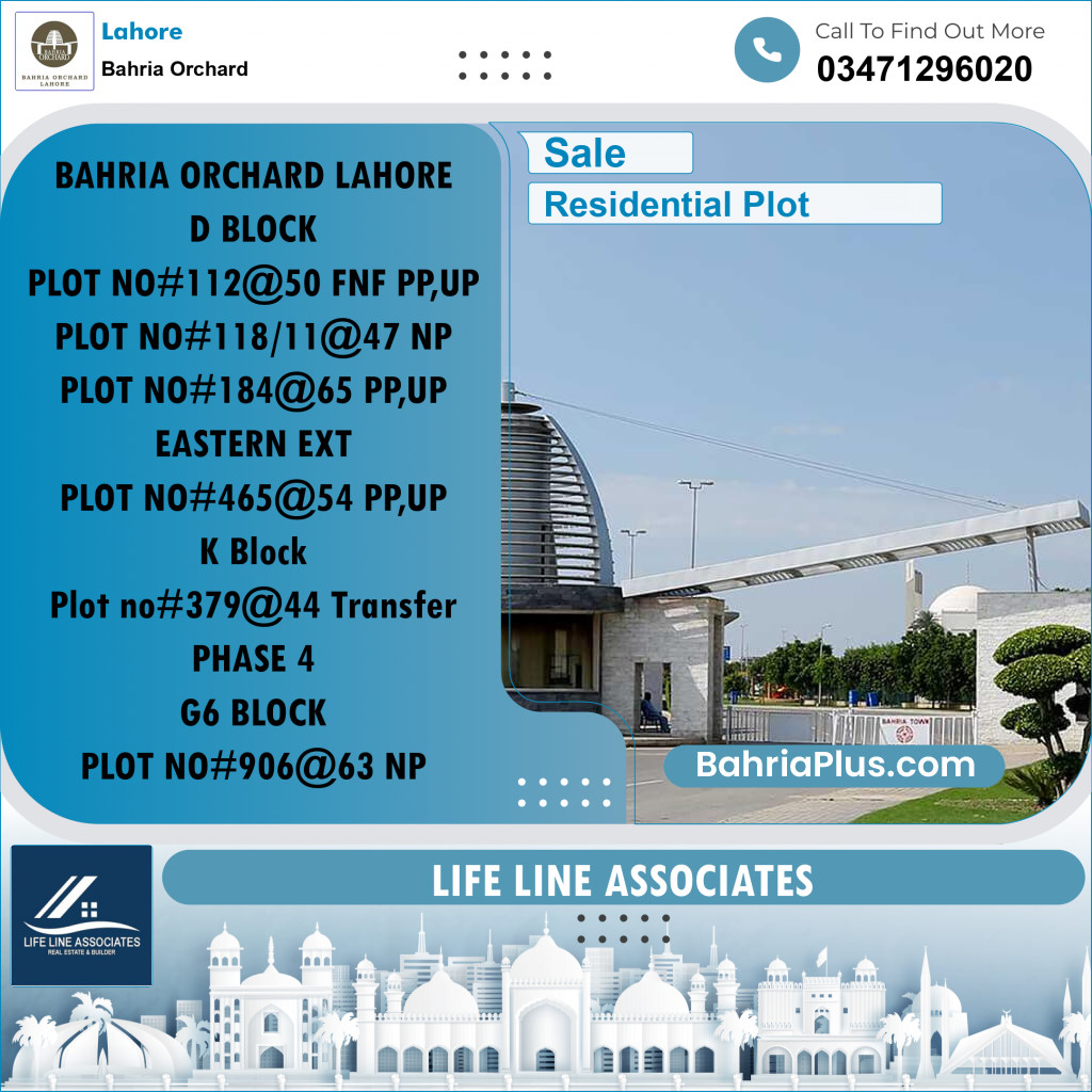 Residential Plot for Sale in Phase 2 - D Block -  Bahria Orchard, Lahore - (BP-163576)