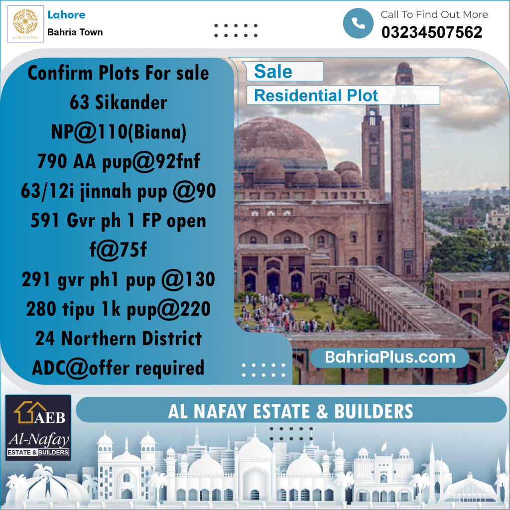 Residential Plot for Sale in Sector F - Sikander Block -  Bahria Town, Lahore - (BP-163577)