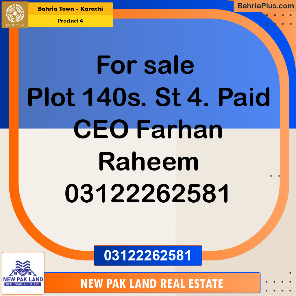 Residential Plot for Sale in Precinct 4 - Bahria Town, Karachi - (BP-163589)