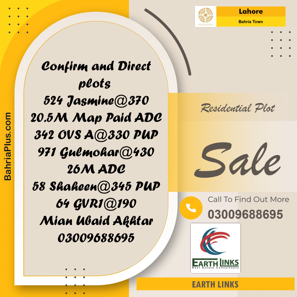 Residential Plot for Sale in Sector C - Jasmine Block - Bahria Town, Lahore - (BP-163596)