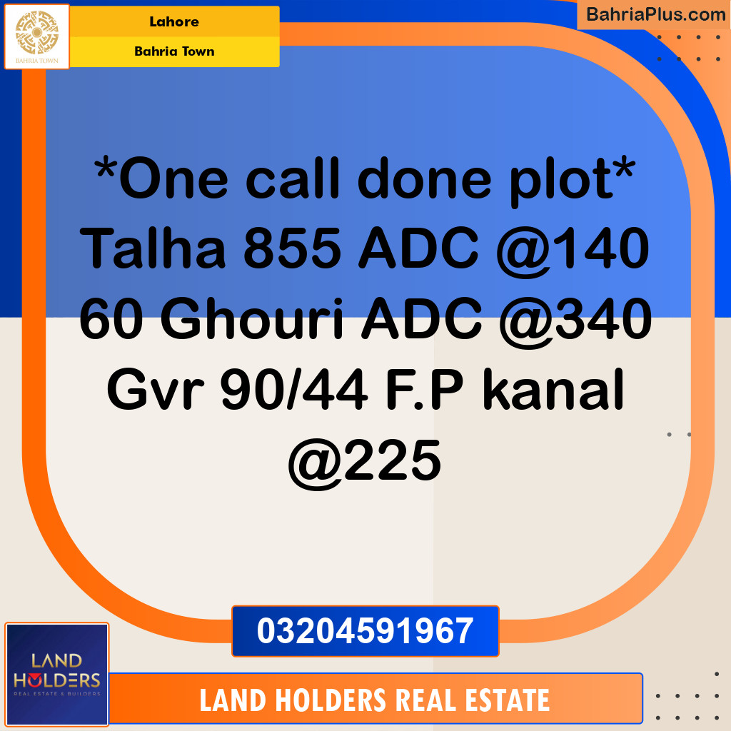 Residential Plot for Sale in Sector F - Talha Block - Bahria Town, Lahore - (BP-163664)