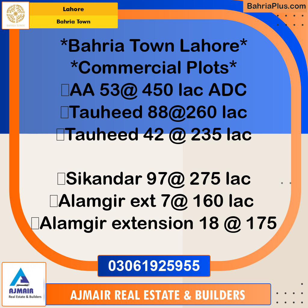 Residential Plot for Sale in Sector D - AA Block - Bahria Town, Lahore - (BP-163682)