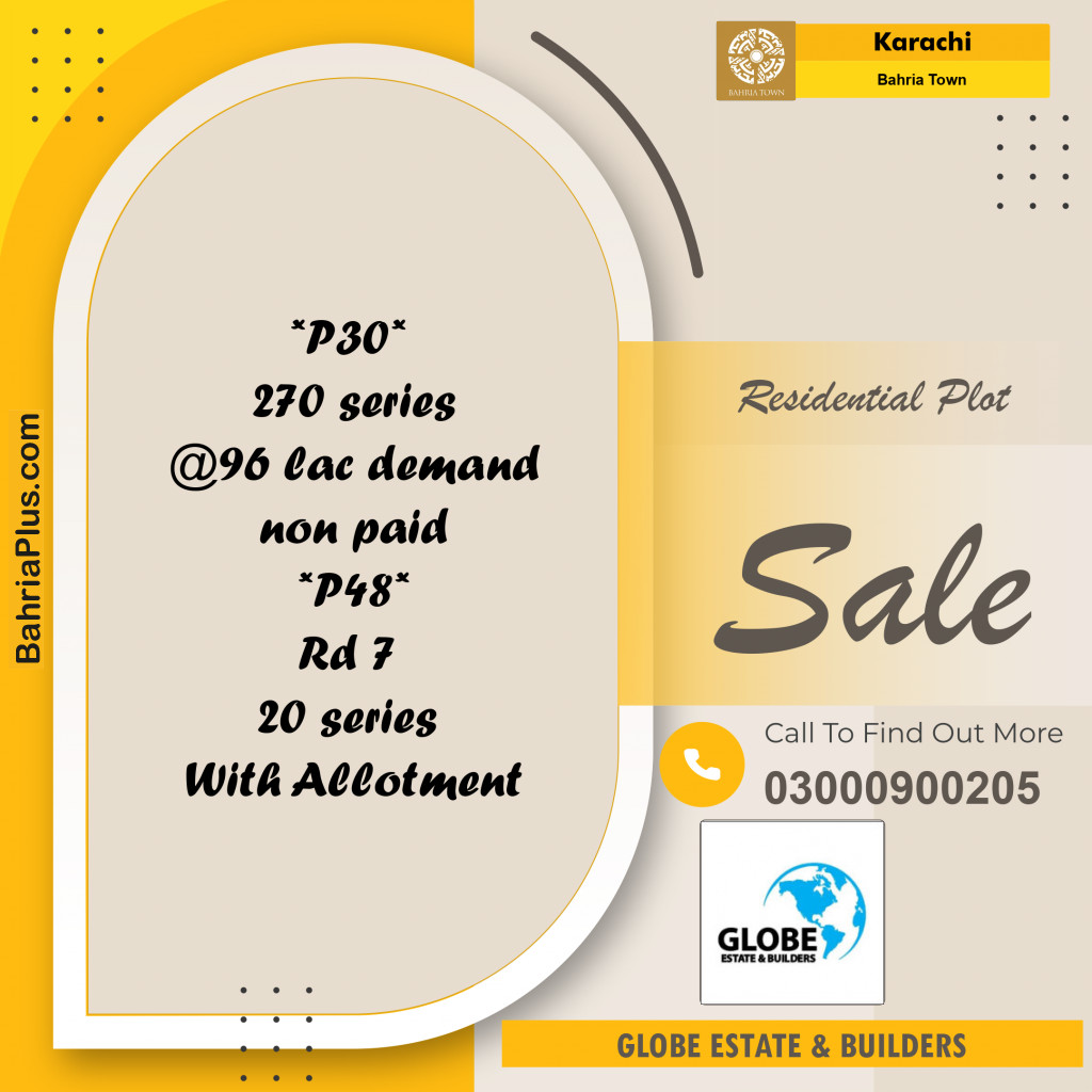 250 Sq. Yards Residential Plot for Sale in Precinct 30 -  Bahria Town, Karachi - (BP-163709)