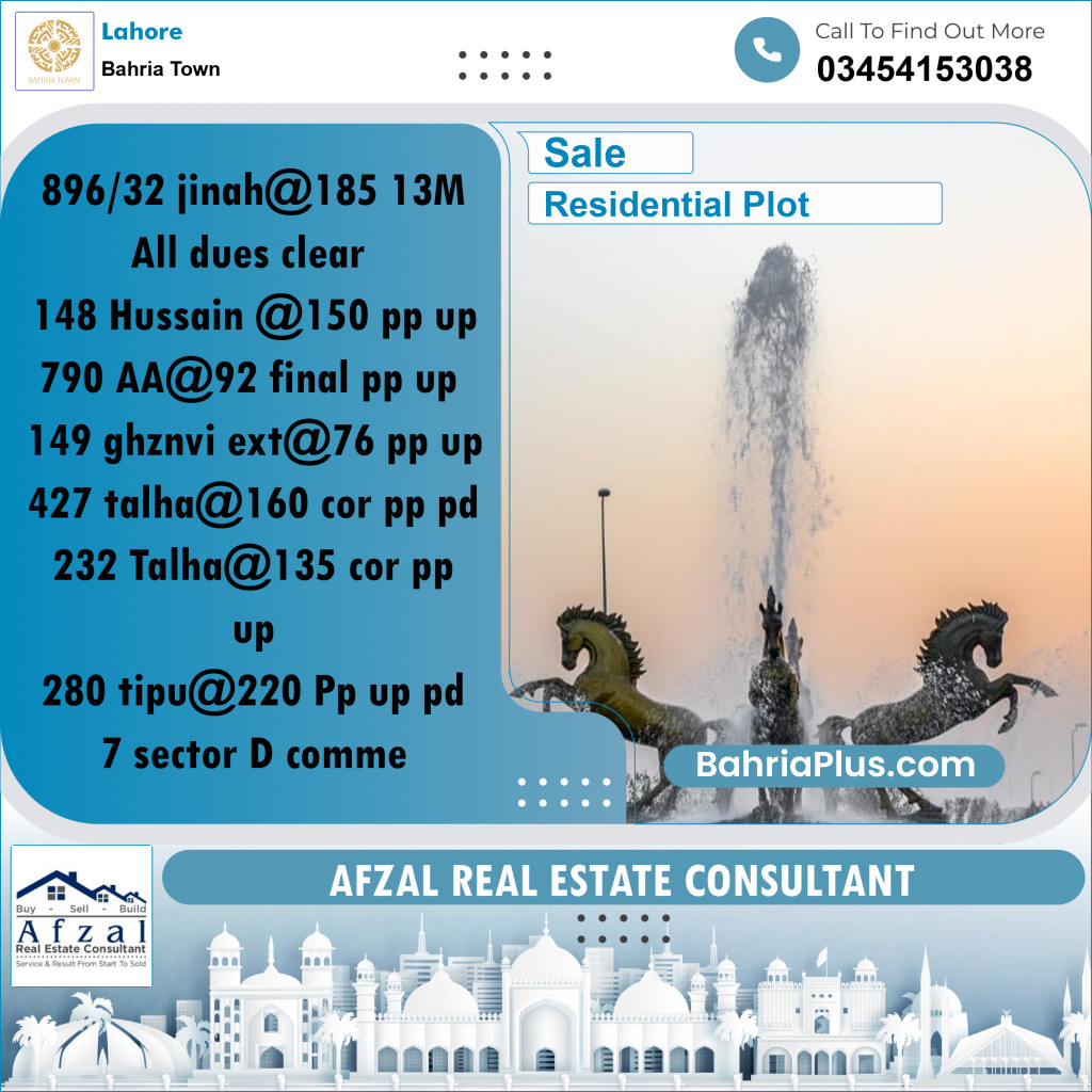 Residential Plot for Sale in Sector E - Jinnah Block - Bahria Town, Lahore - (BP-163723)
