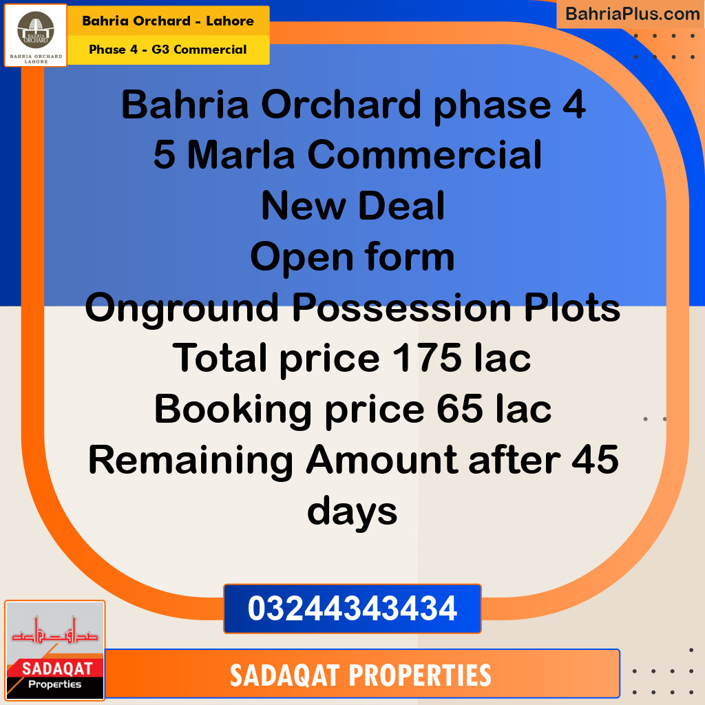 Commercial Plot for Sale in Phase 4 - G3 Commercial -  Bahria Orchard, Lahore - (BP-163759)