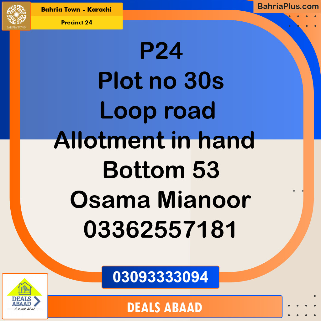 Residential Plot for Sale in Precinct 24 - Bahria Town, Karachi - (BP-163765)