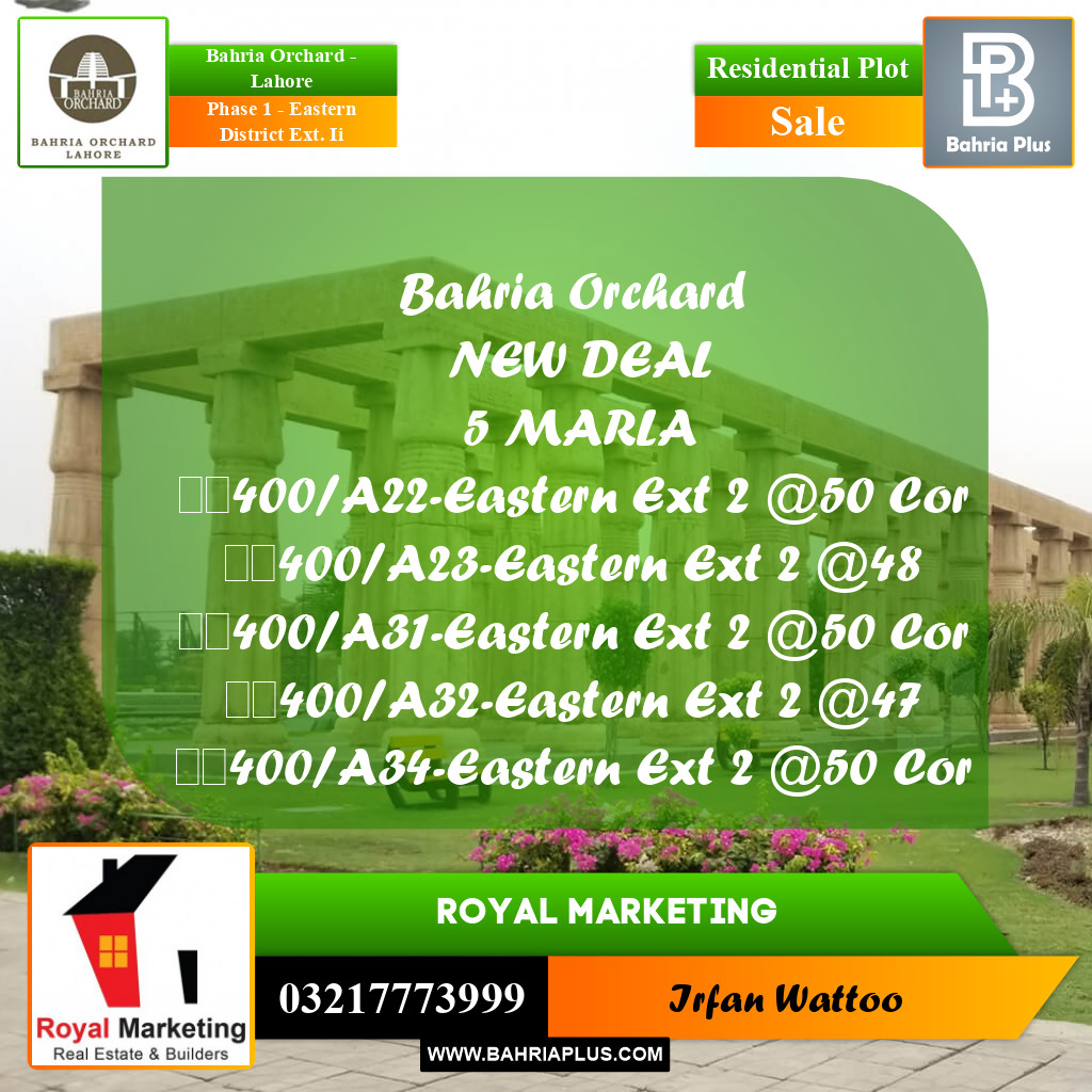 Residential Plot for Sale in Phase 1 - Eastern District Ext. II -  Bahria Orchard, Lahore - (BP-163880)
