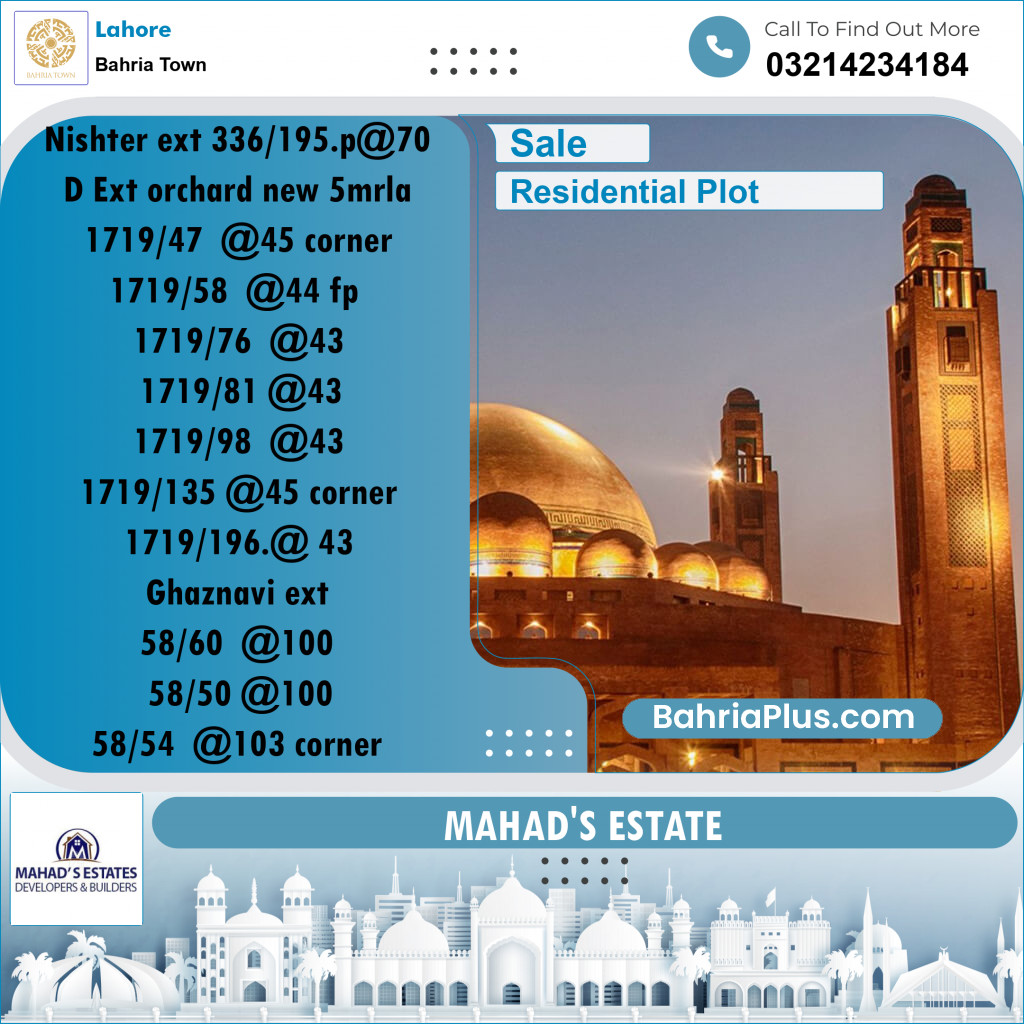 Residential Plot for Sale in Sector E - Nishtar Block -  Bahria Town, Lahore - (BP-163890)