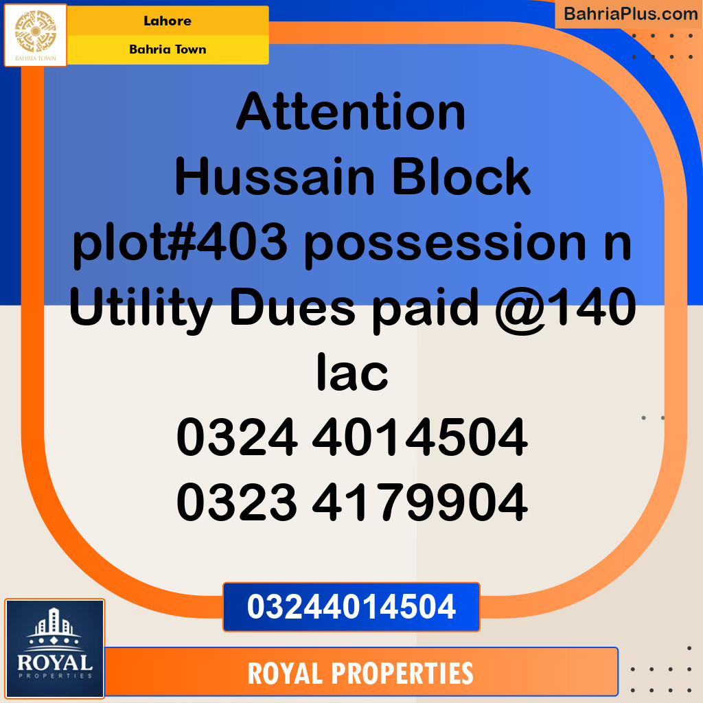 Residential Plot for Sale in Sector C - Nargis/Hussain Block - Bahria Town, Lahore - (BP-163897)