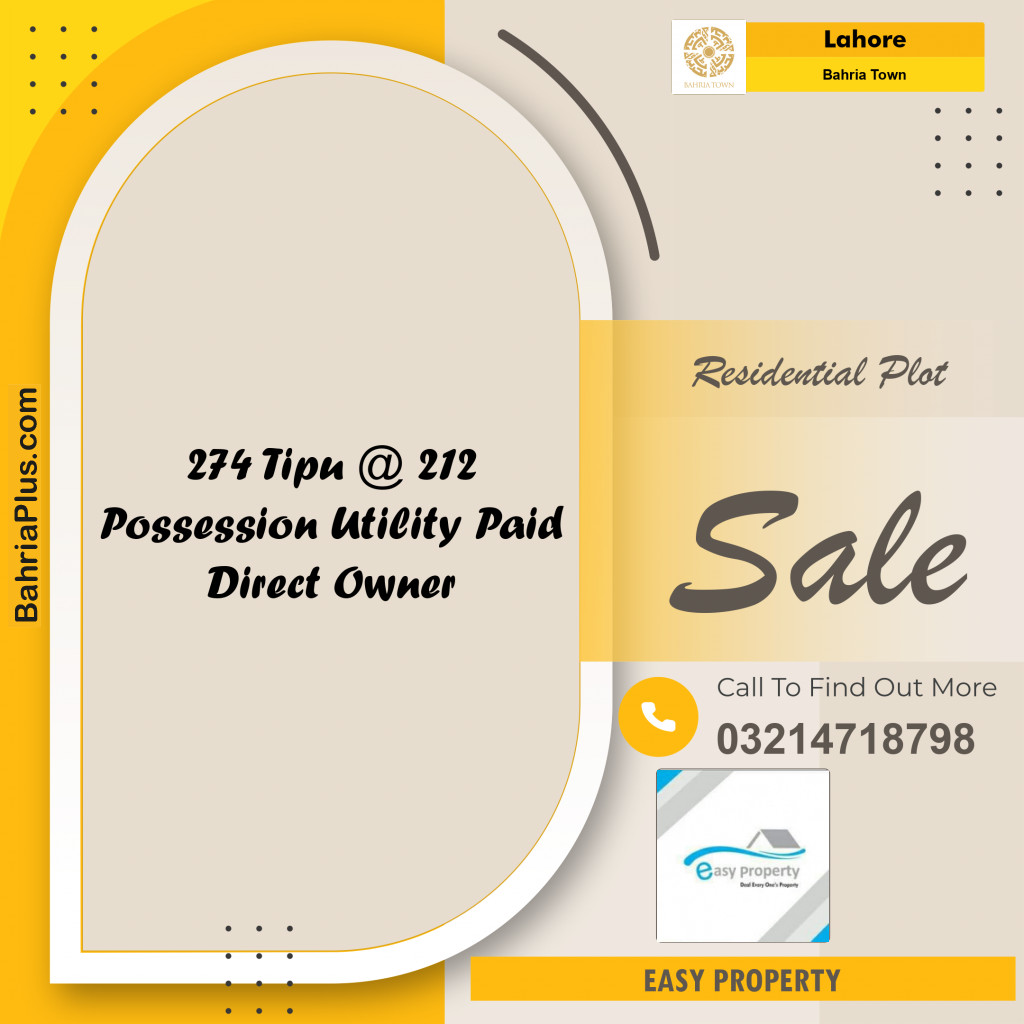 Residential Plot for Sale in Sector F - Tipu Sultan Block -  Bahria Town, Lahore - (BP-163904)