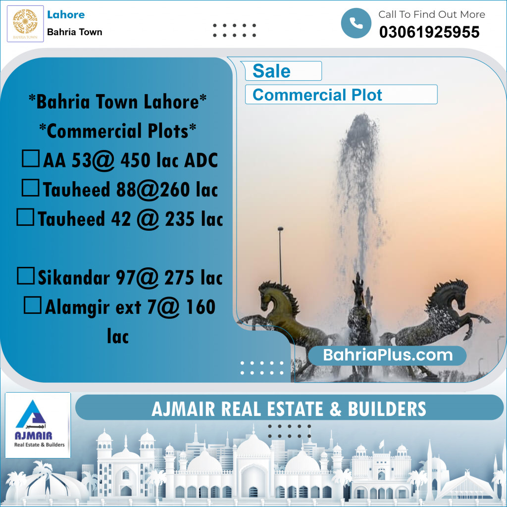 Commercial Plot for Sale in Sector D - AA Block -  Bahria Town, Lahore - (BP-163965)