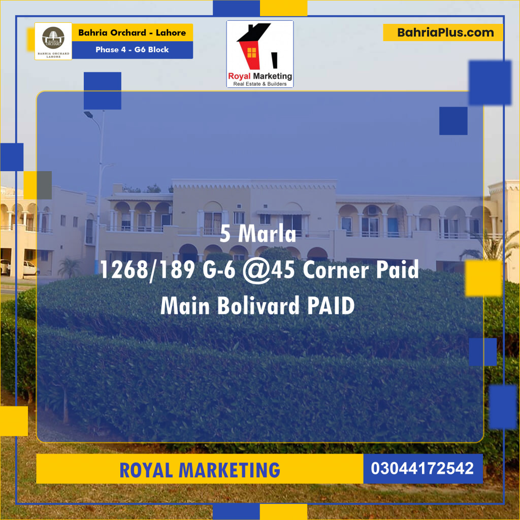 Residential Plot for Sale in Phase 4 - G6 Block -  Bahria Orchard, Lahore - (BP-163988)
