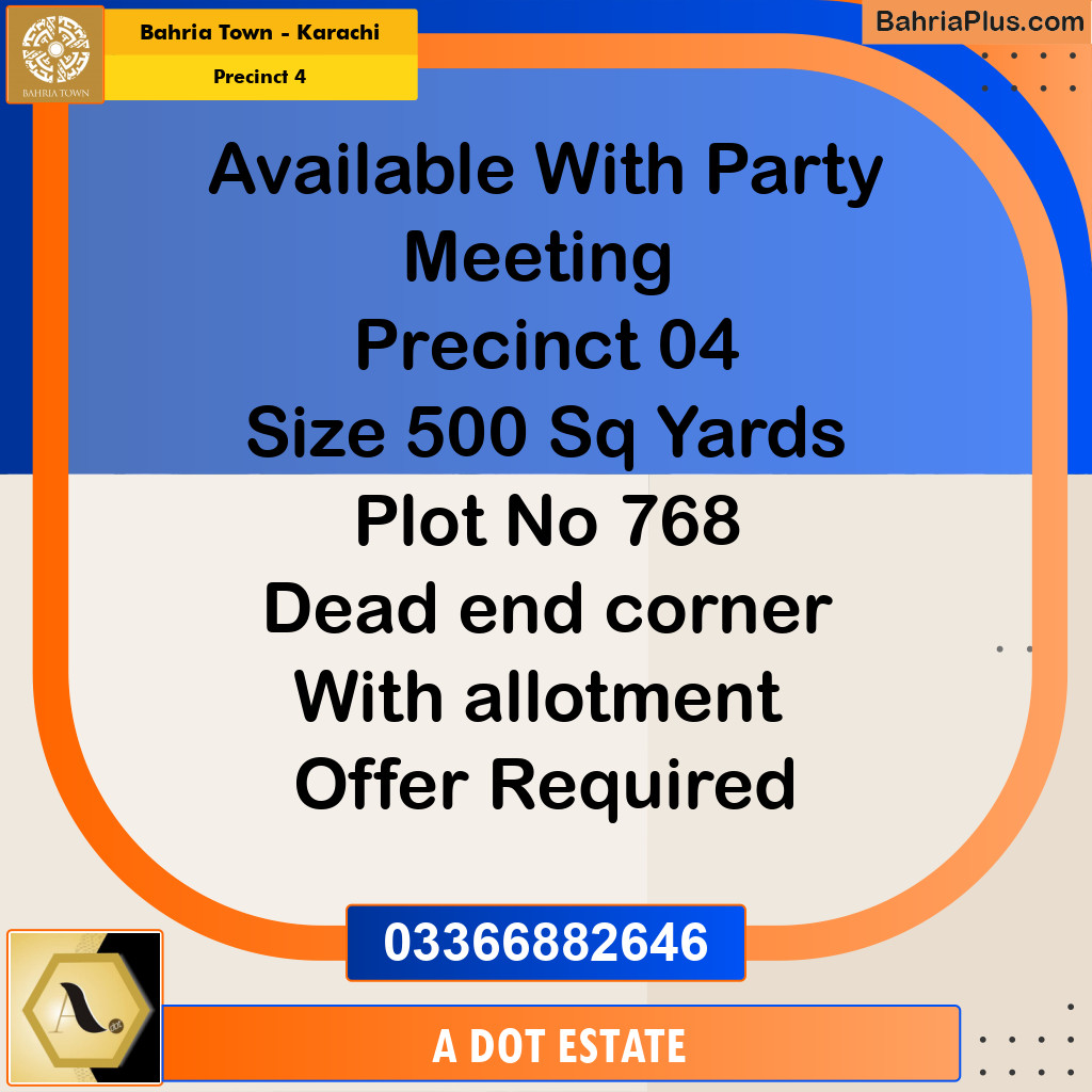 500 Sq. Yards Residential Plot for Sale in Precinct 4 -  Bahria Town, Karachi - (BP-164002)