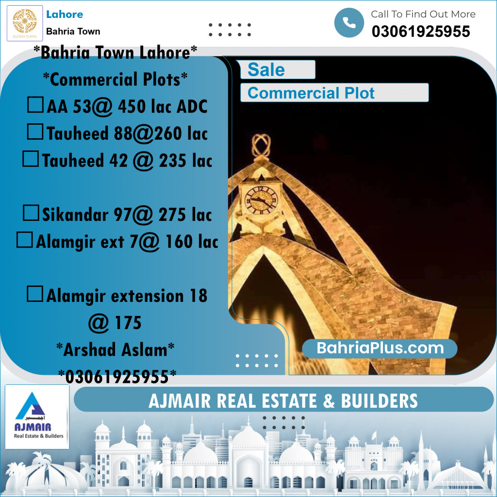 Commercial Plot for Sale in Sector D - AA Block -  Bahria Town, Lahore - (BP-164038)