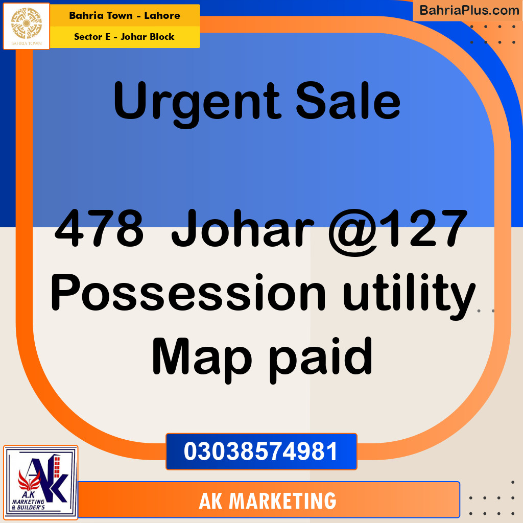Residential Plot for Sale in Sector E - Johar Block -  Bahria Town, Lahore - (BP-164050)