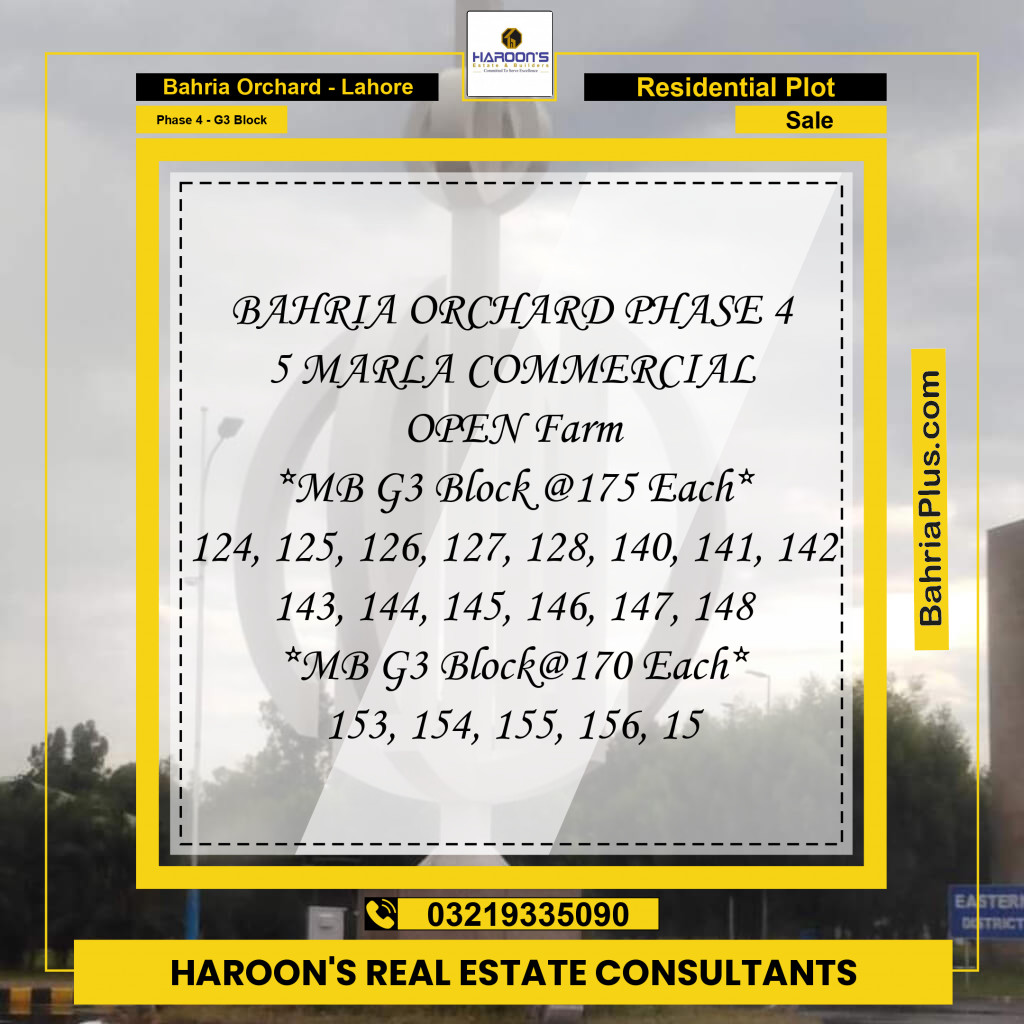 Residential Plot for Sale in Phase 4 - G3 Block -  Bahria Orchard, Lahore - (BP-164071)
