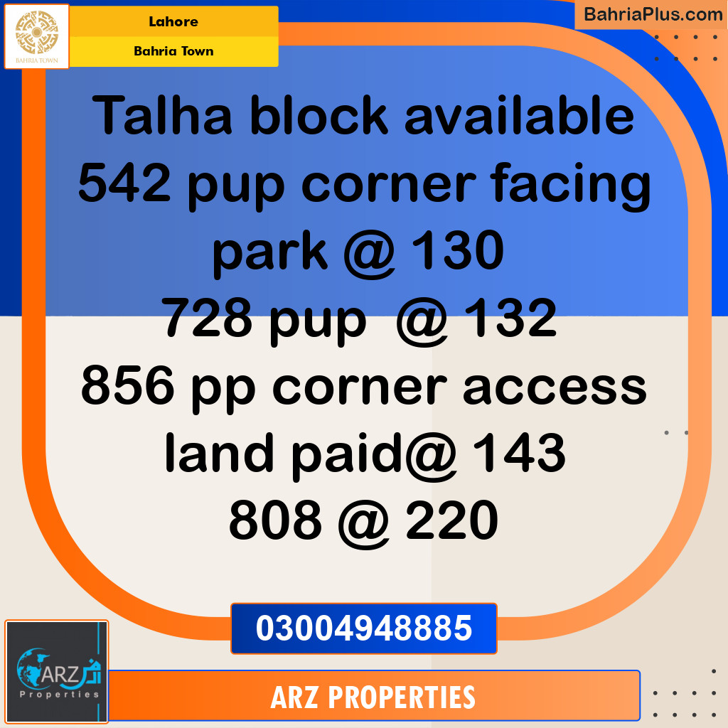 Residential Plot for Sale in Sector F - Talha Block -  Bahria Town, Lahore - (BP-164082)