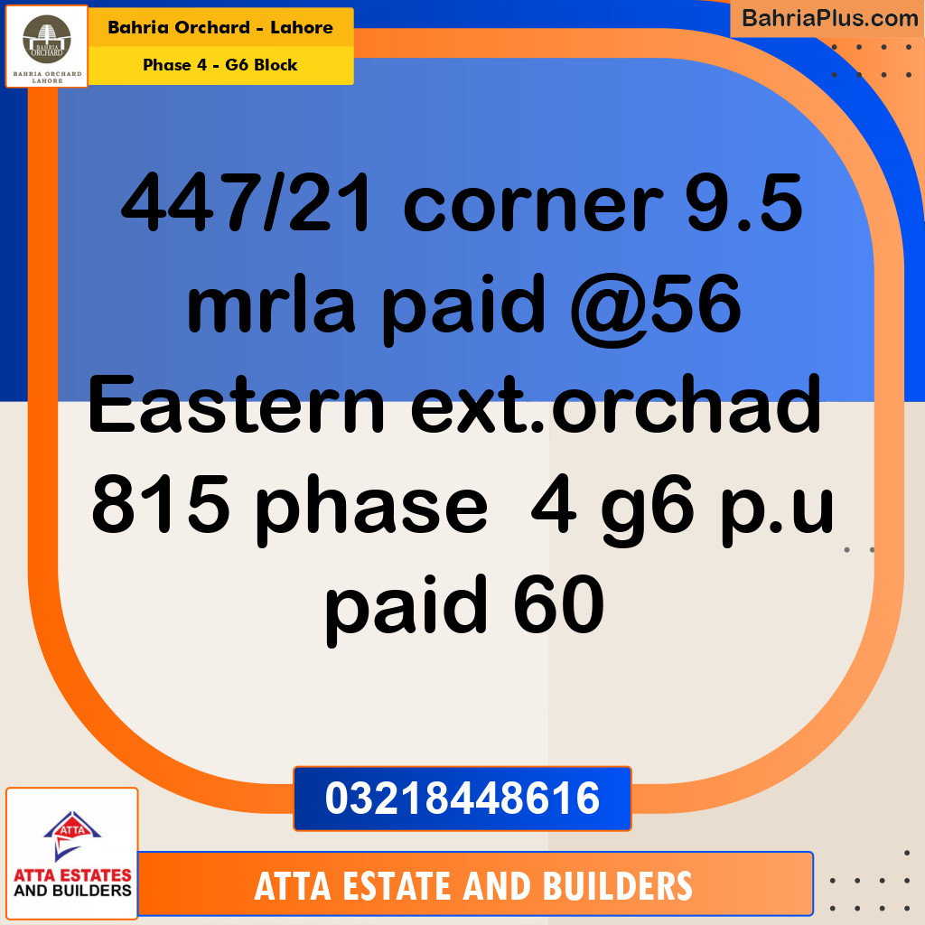 Residential Plot for Sale in Phase 4 - G6 Block -  Bahria Orchard, Lahore - (BP-164125)