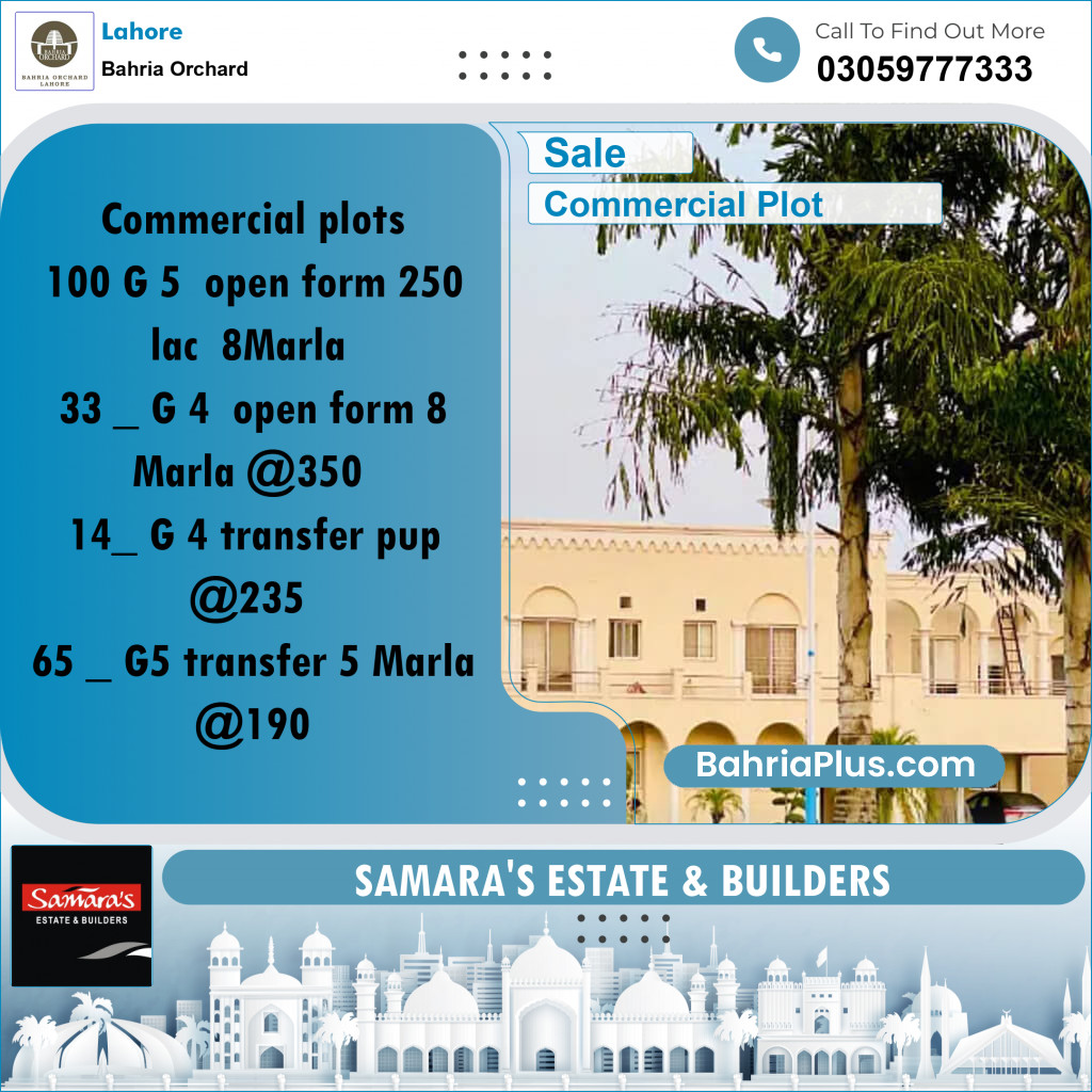 Commercial Plot for Sale in Phase 4 - G5 Block -  Bahria Orchard, Lahore - (BP-164168)