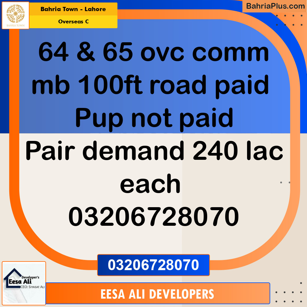 Residential Plot for Sale in Overseas C -  Bahria Town, Lahore - (BP-164241)