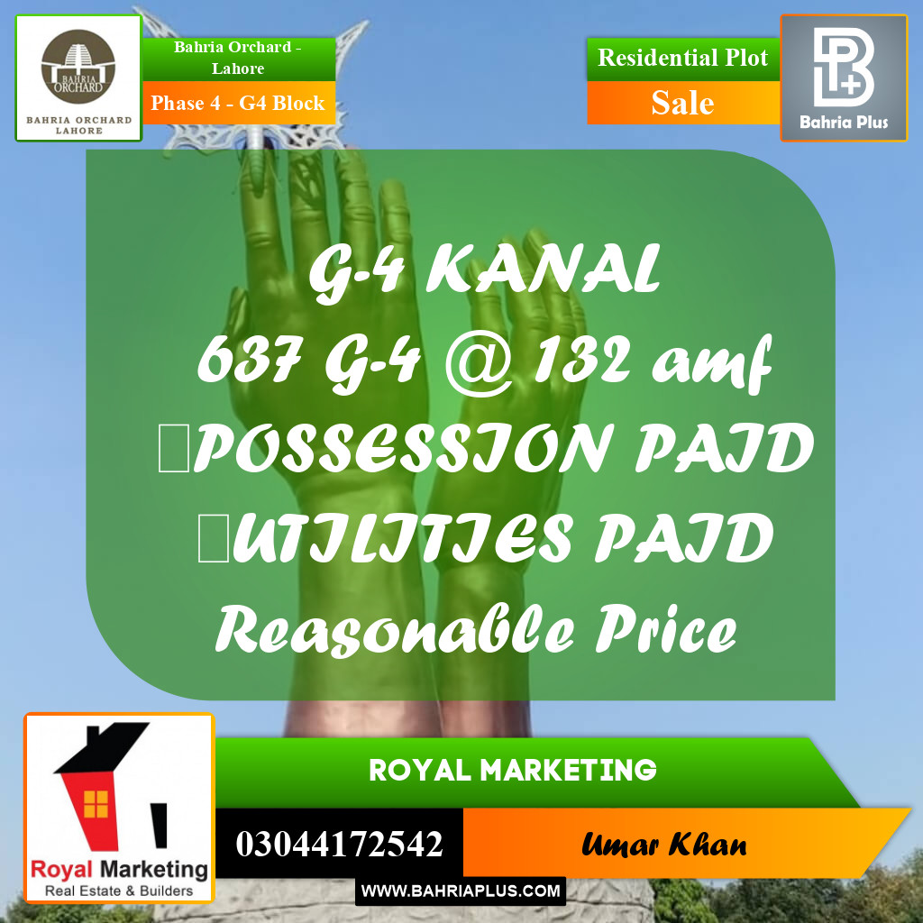Residential Plot for Sale in Phase 4 - G4 Block -  Bahria Orchard, Lahore - (BP-164272)