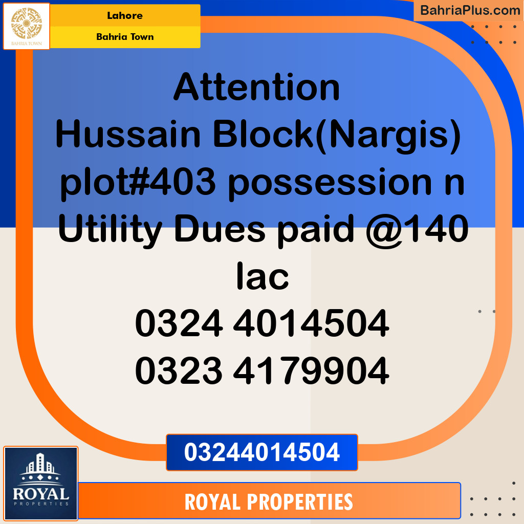 Residential Plot for Sale in Sector C - Nargis/Hussain Block -  Bahria Town, Lahore - (BP-164297)