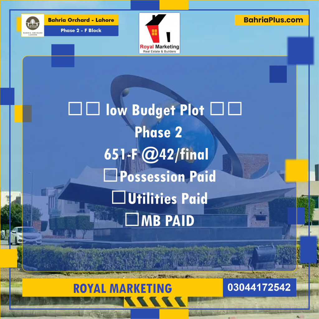 Residential Plot for Sale in Phase 2 - F Block -  Bahria Orchard, Lahore - (BP-164298)