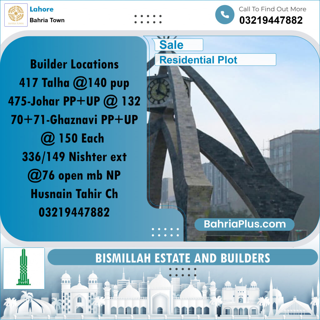 Residential Plot for Sale in Sector F - Talha Block -  Bahria Town, Lahore - (BP-164373)
