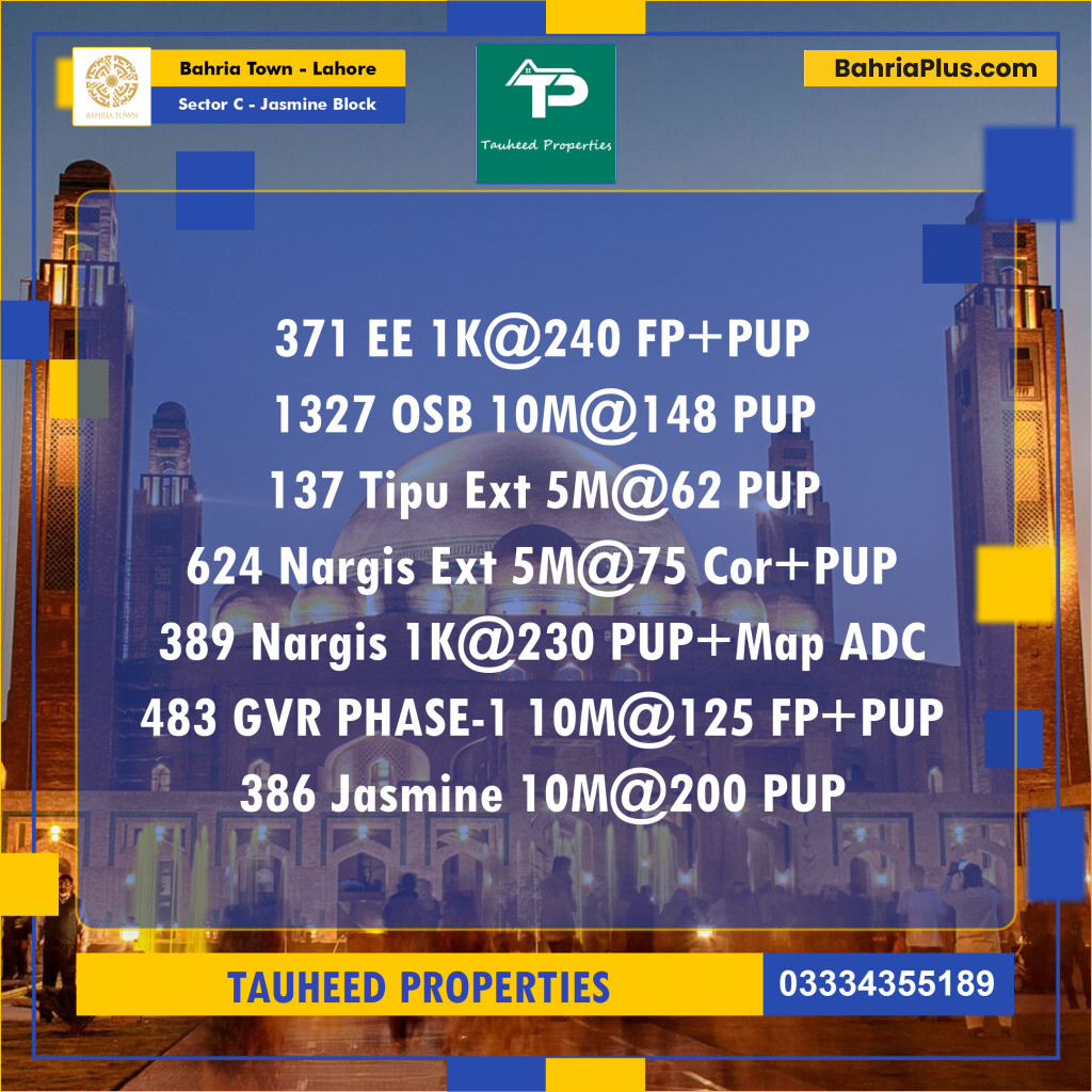 Residential Plot for Sale in Sector C - Jasmine Block -  Bahria Town, Lahore - (BP-164379)