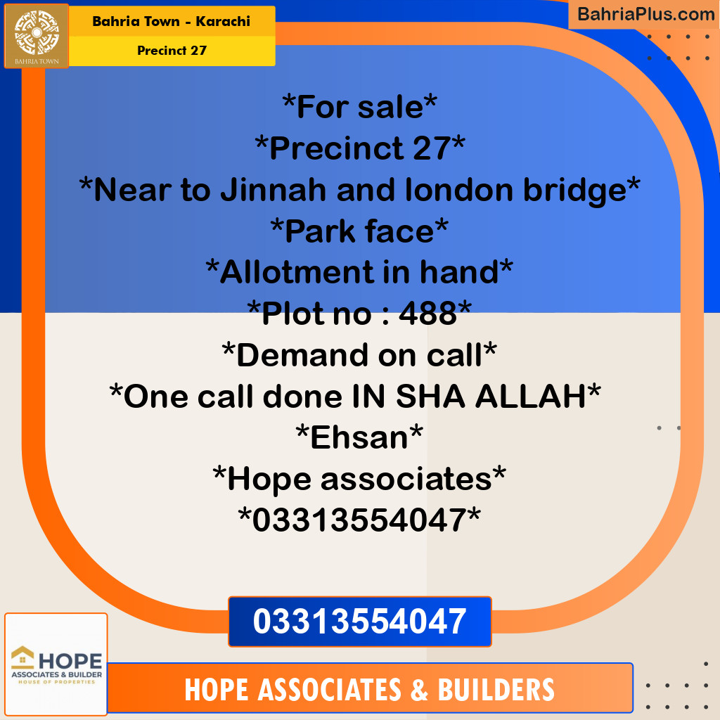 Residential Plot for Sale in Precinct 27 - Bahria Town, Karachi - (BP-164386)