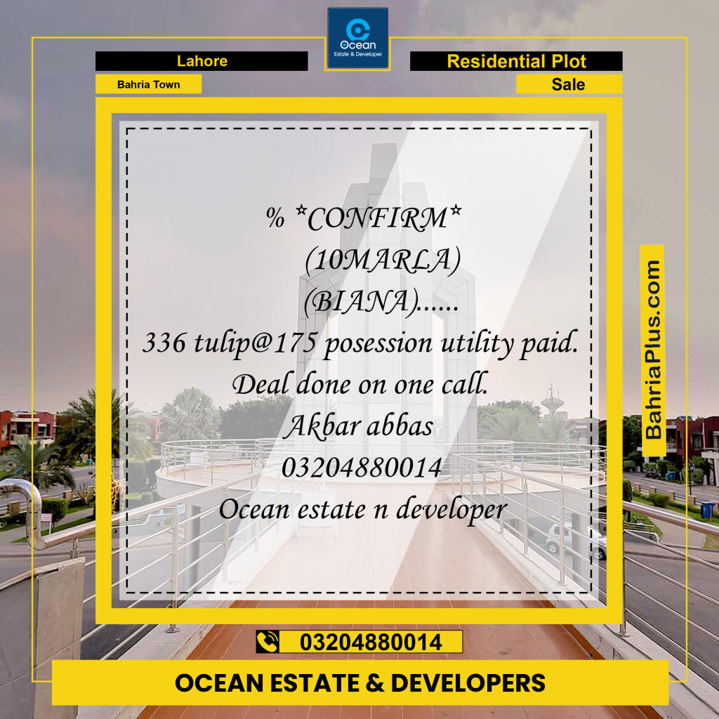 Residential Plot for Sale in Sector C - Tulip Block -  Bahria Town, Lahore - (BP-164405)