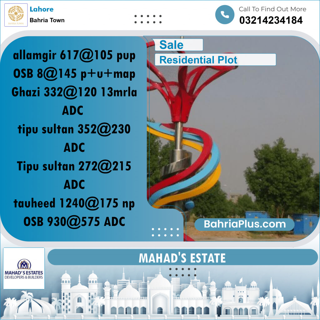 Residential Plot for Sale in Sector F - Alamgir Block -  Bahria Town, Lahore - (BP-164442)