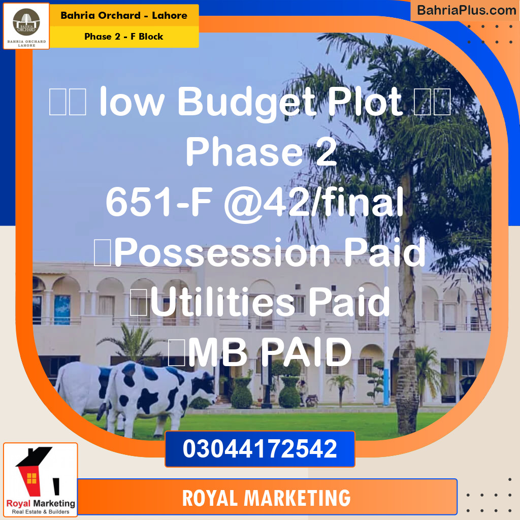 Residential Plot for Sale in Phase 2 - F Block -  Bahria Orchard, Lahore - (BP-164453)