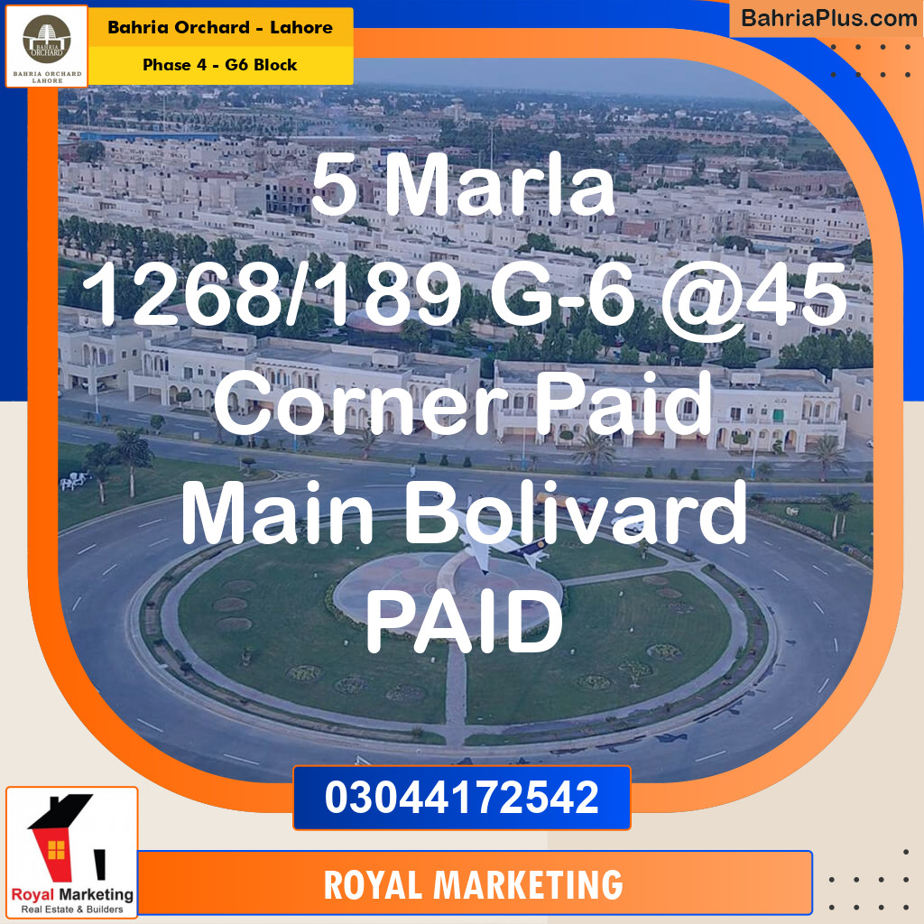 Residential Plot for Sale in Phase 4 - G6 Block -  Bahria Orchard, Lahore - (BP-164462)