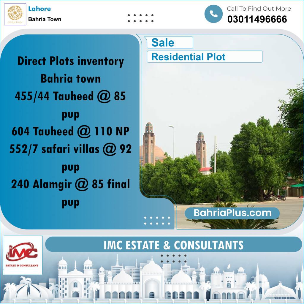 Residential Plot for Sale in Sector F - Tauheed Block -  Bahria Town, Lahore - (BP-164495)