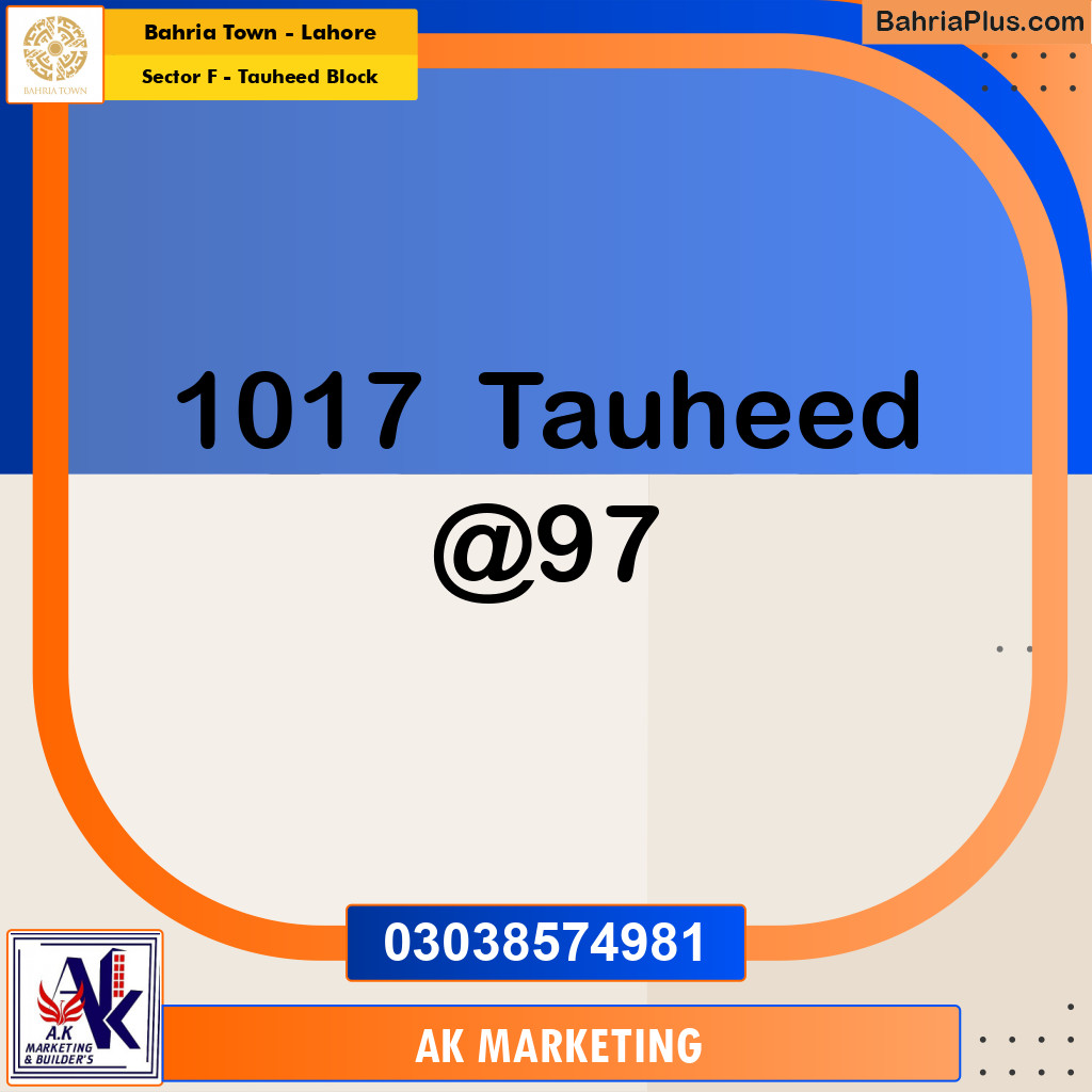 Residential Plot for Sale in Sector F - Tauheed Block -  Bahria Town, Lahore - (BP-164516)