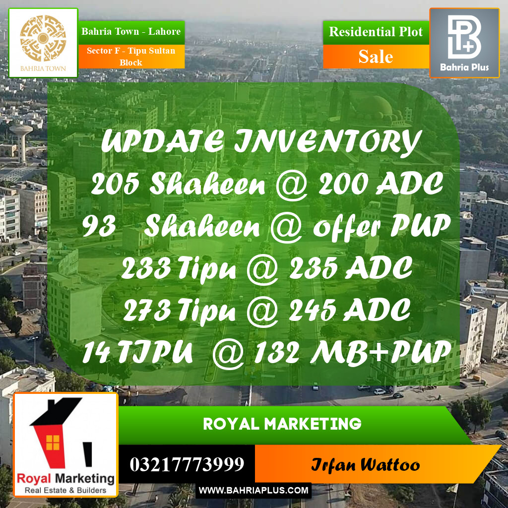 Residential Plot for Sale in Sector F - Tipu Sultan Block -  Bahria Town, Lahore - (BP-164518)