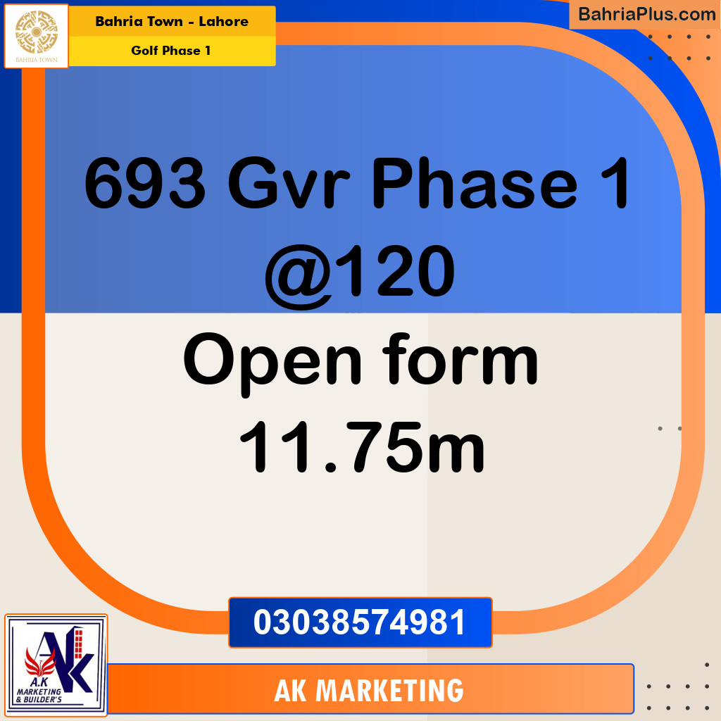 Residential Plot for Sale in Golf Phase 1 -  Bahria Town, Lahore - (BP-164524)
