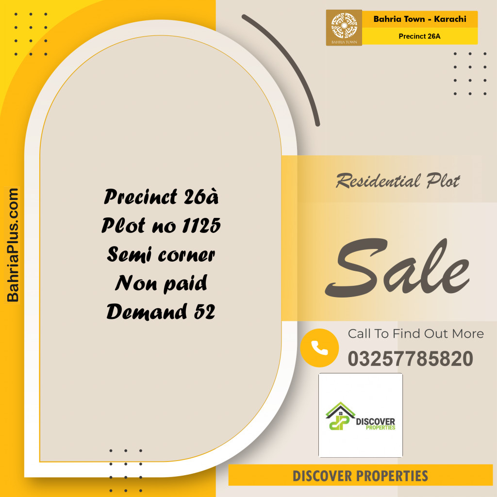 125 Sq. Yards Residential Plot for Sale in Precinct 26A -  Bahria Town, Karachi - (BP-164578)