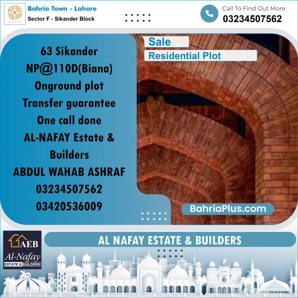 Residential Plot for Sale in Sector F - Sikander Block -  Bahria Town, Lahore - (BP-164598)