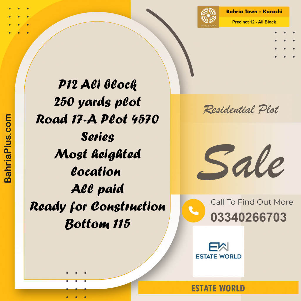 125 Sq. Yards Residential Plot for Sale in Precinct 12 - Ali Block -  Bahria Town, Karachi - (BP-164656)