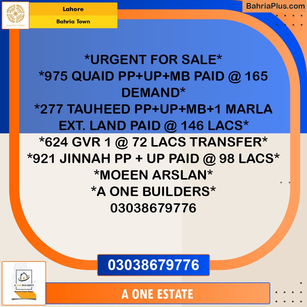 Residential Plot for Sale in Sector E - Quaid Block -  Bahria Town, Lahore - (BP-164679)