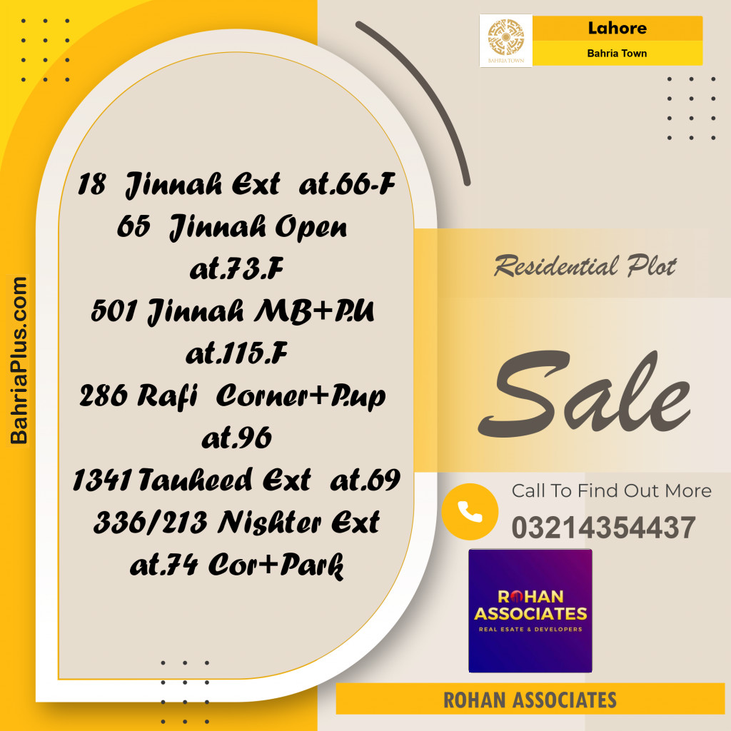 Residential Plot for Sale in Sector E - Jinnah Ext. Block -  Bahria Town, Lahore - (BP-164680)