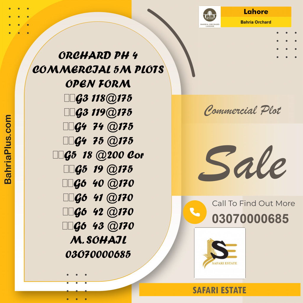Commercial Plot for Sale in Phase 4 - G3 Block -  Bahria Orchard, Lahore - (BP-164730)