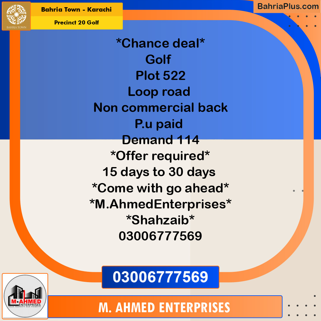 Residential Plot for Sale in Precinct 20 Golf -  Bahria Town, Karachi - (BP-164732)