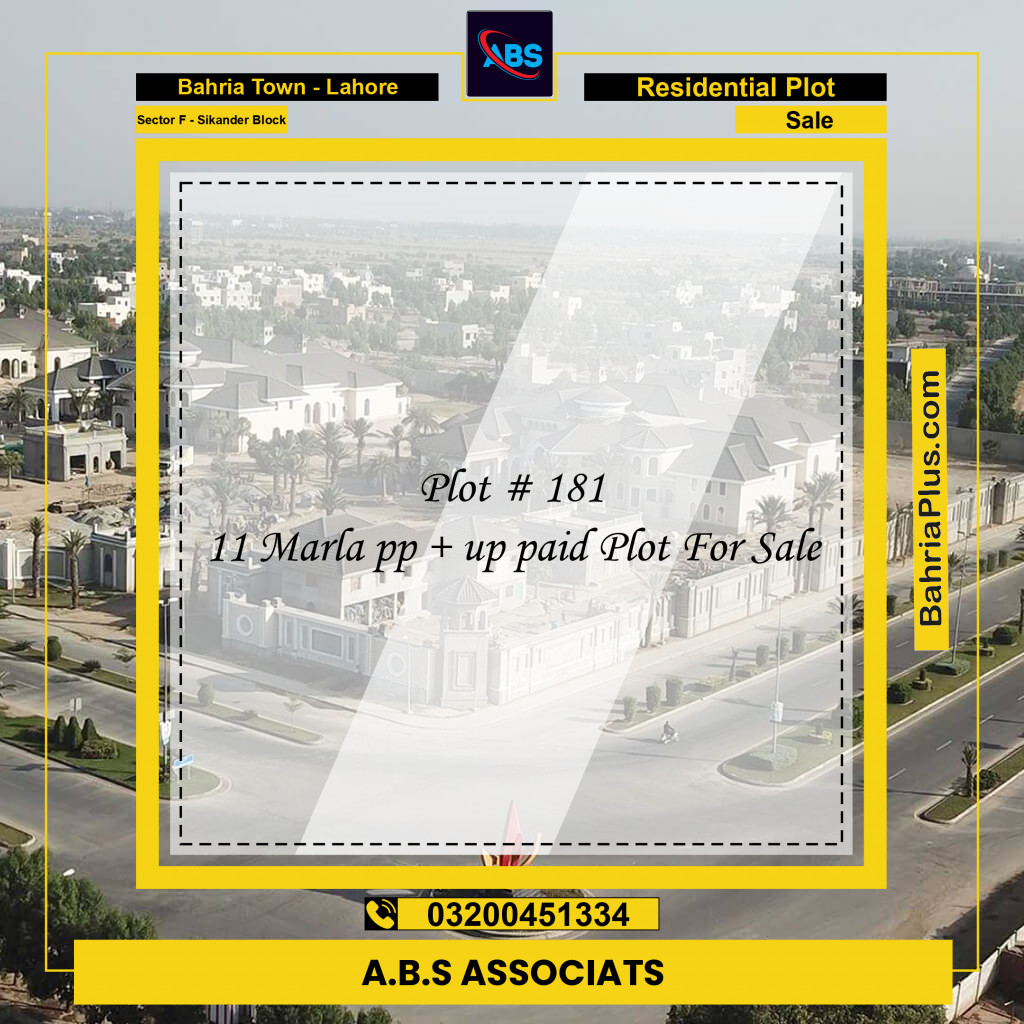 Residential Plot for Sale in Sector F - Sikander Block -  Bahria Town, Lahore - (BP-164741)